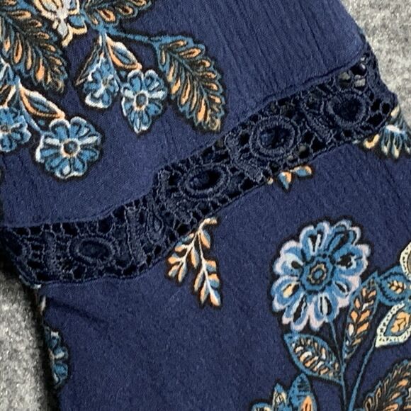 Altar’d State A Line Dress M Boho Blue Floral Bell Sleeves Crochet Cut Out Neck - Picture 8 of 16